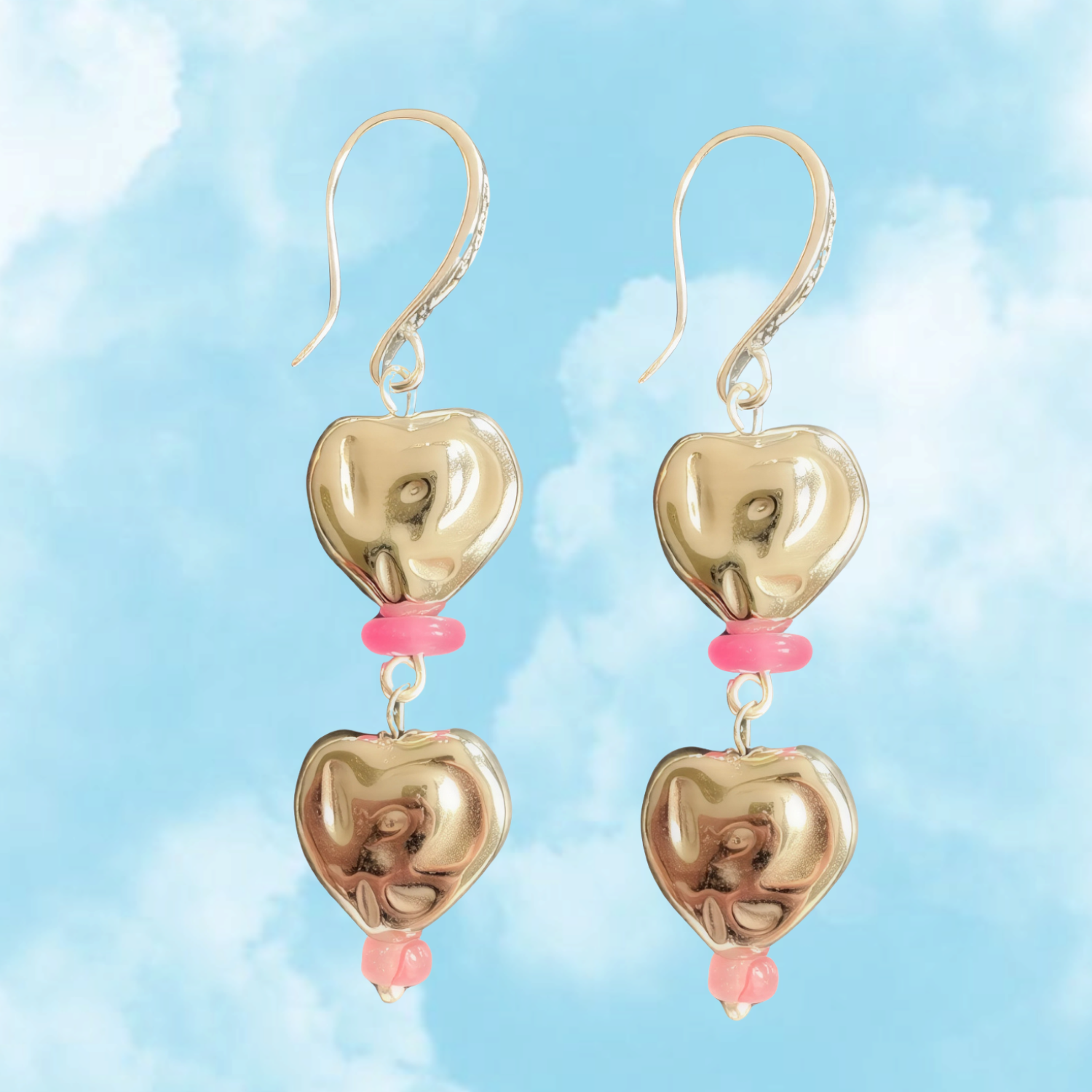 Sweetheart – Chunky Heart Drop Earrings in Silver & Pink (Playful Edit)