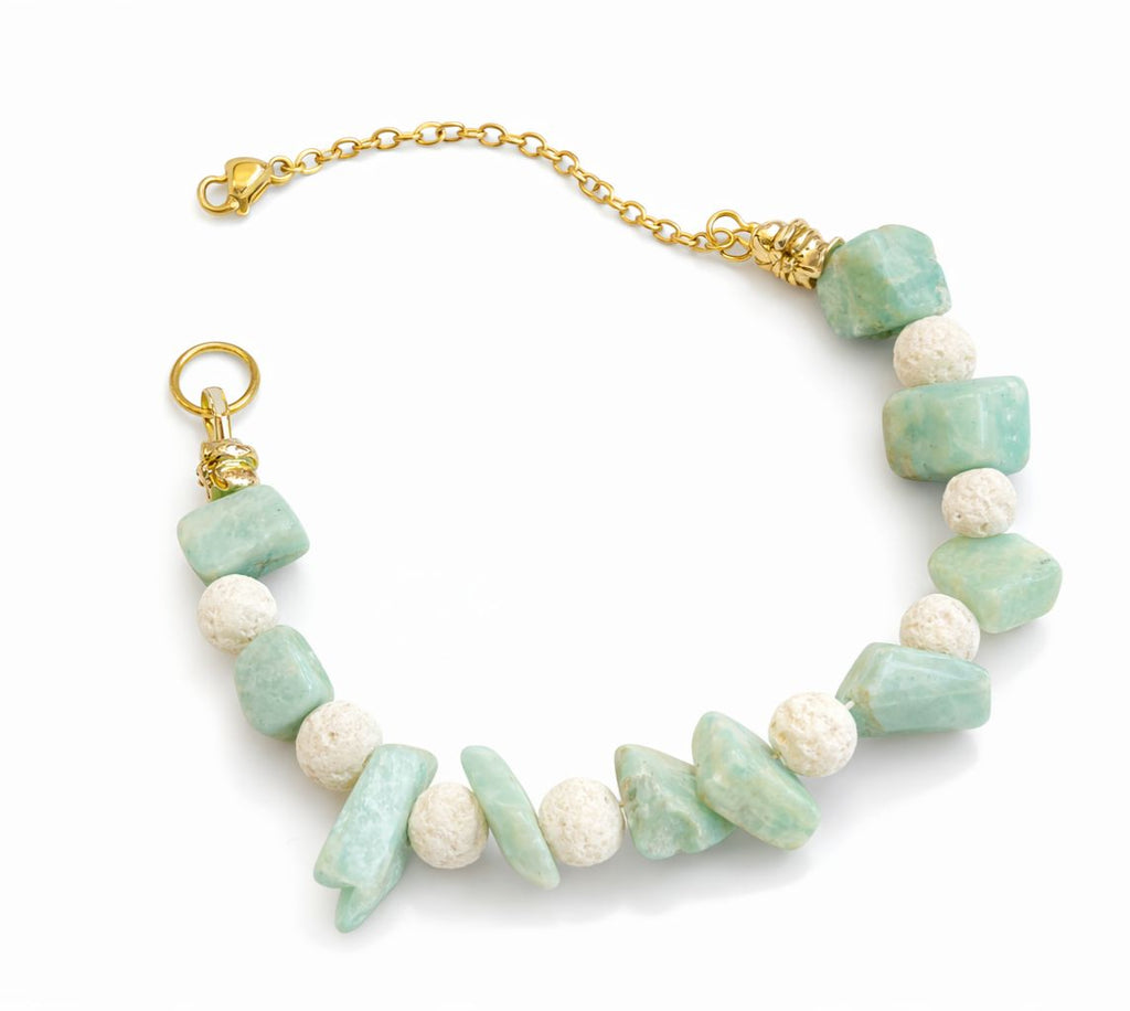 Amazonite Beaded Bracelet – Gold