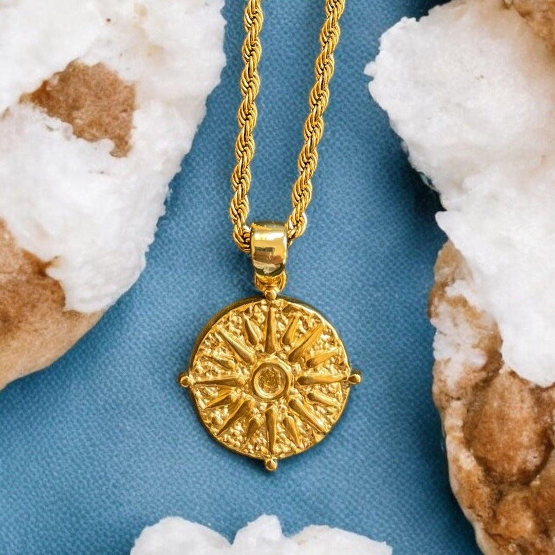 Handmade Gold-Plated Compass Pendant Necklace