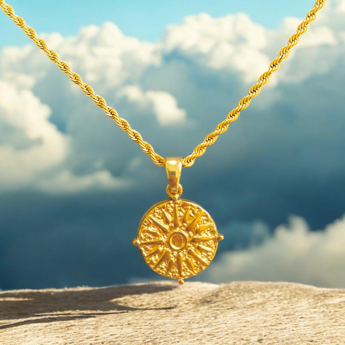 Handmade Gold-Plated Compass Pendant Necklace