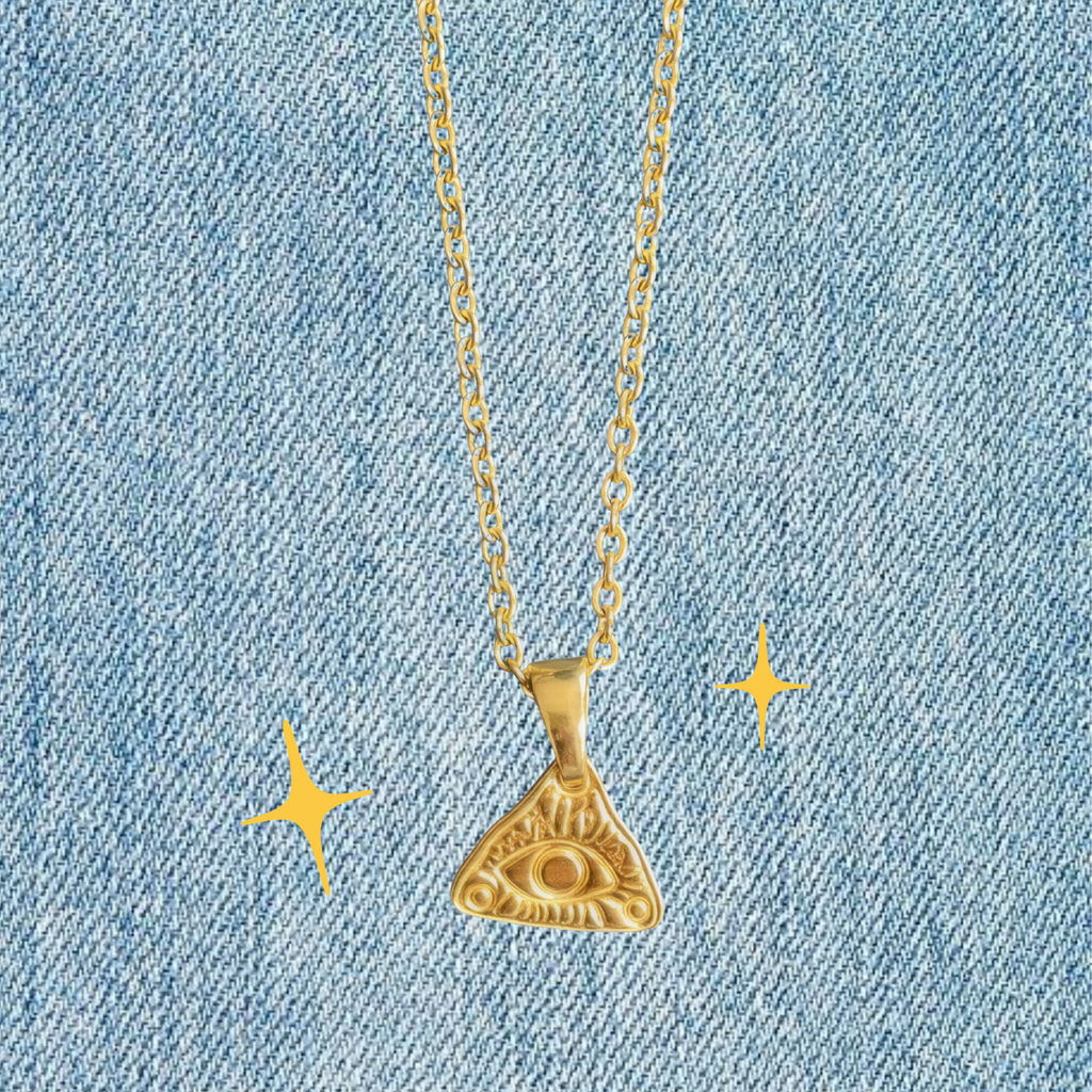 Third Eye Talisman – Triangle Eye Necklace in 18K Gold or Silver Plated Stainless Steel