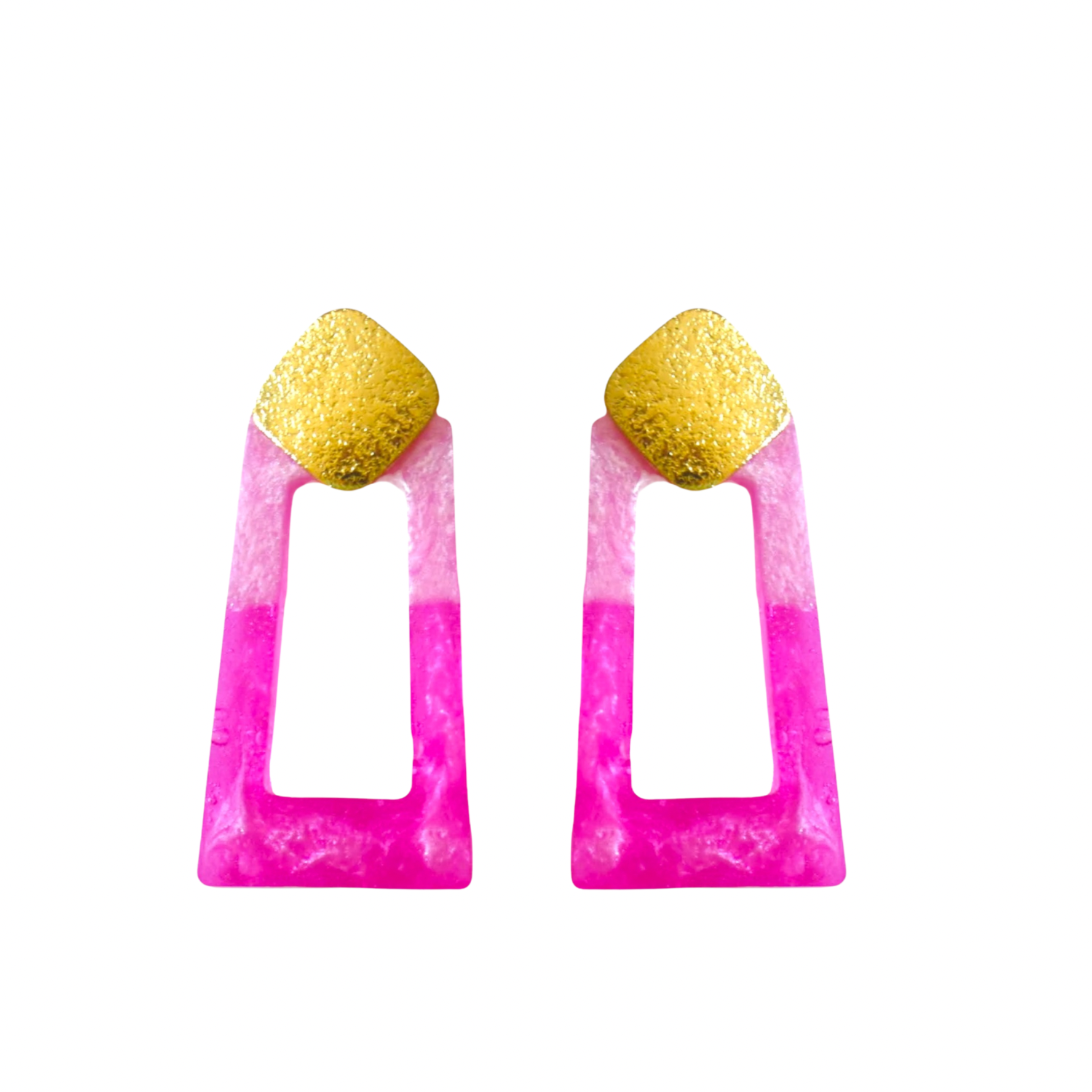 Barbie Pop stud – Geometric Resin Earrings with 18K Gold Textured Studs (Pink or Blue)