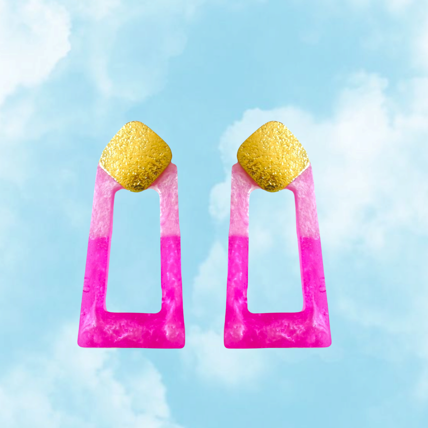 Barbie Pop stud – Geometric Resin Earrings with 18K Gold Textured Studs (Pink or Blue)