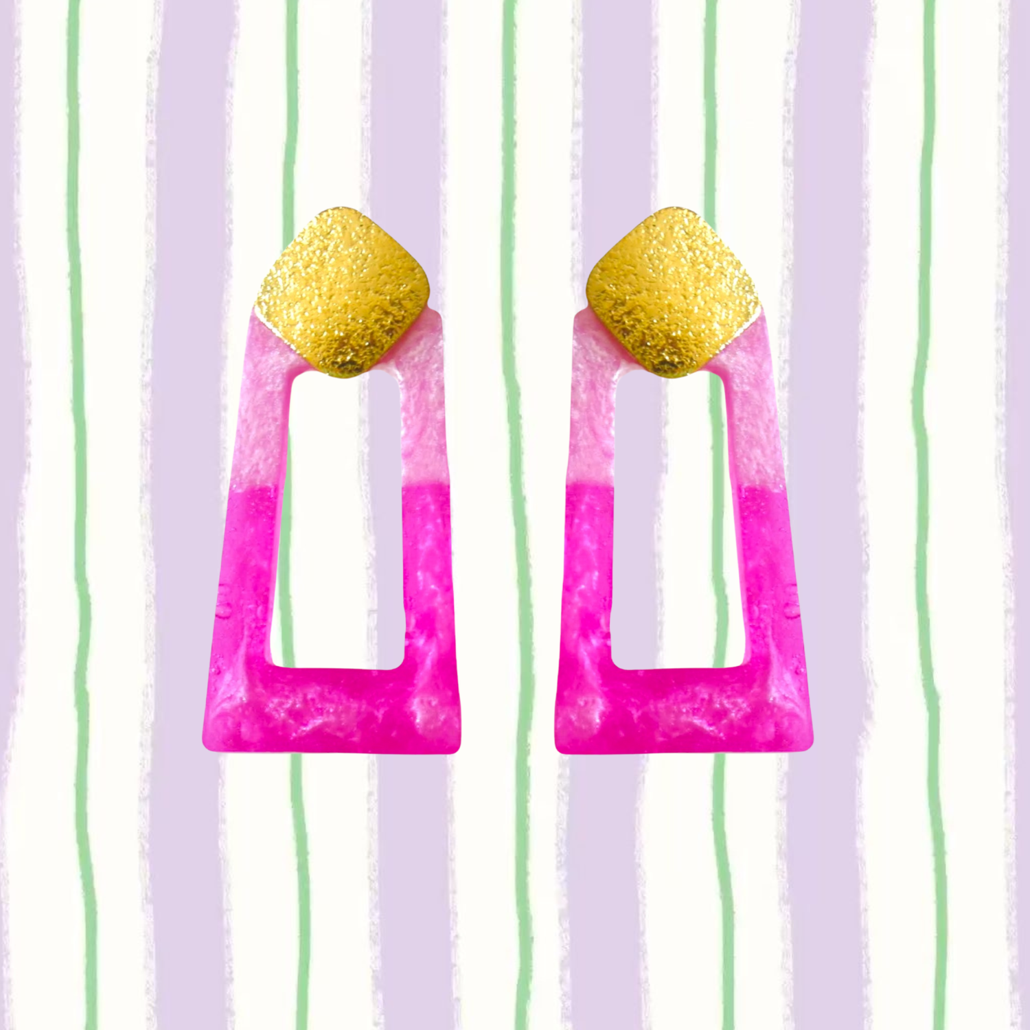 Barbie Pop stud – Geometric Resin Earrings with 18K Gold Textured Studs (Pink or Blue)