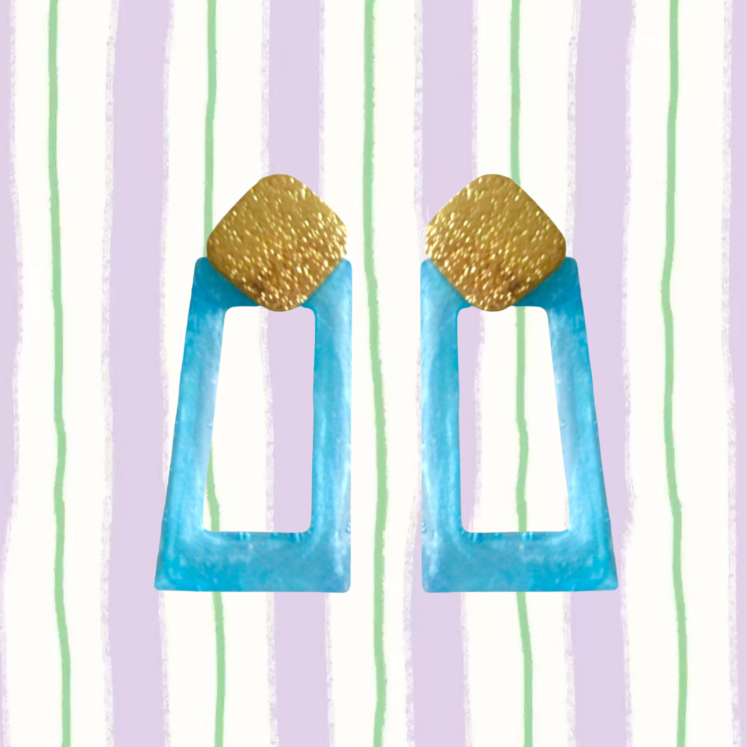 Barbie Pop stud – Geometric Resin Earrings with 18K Gold Textured Studs (Pink or Blue)