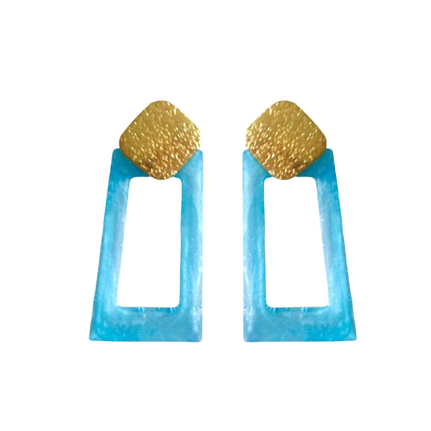 Barbie Pop stud – Geometric Resin Earrings with 18K Gold Textured Studs (Pink or Blue)