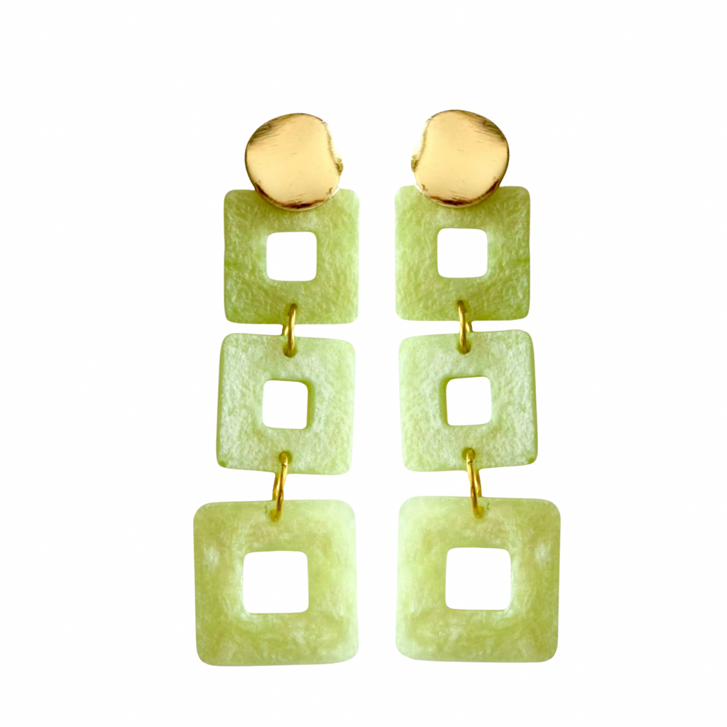 Pistachio Cubes – Dangle Resin Earrings with 18K Gold Plated Studs