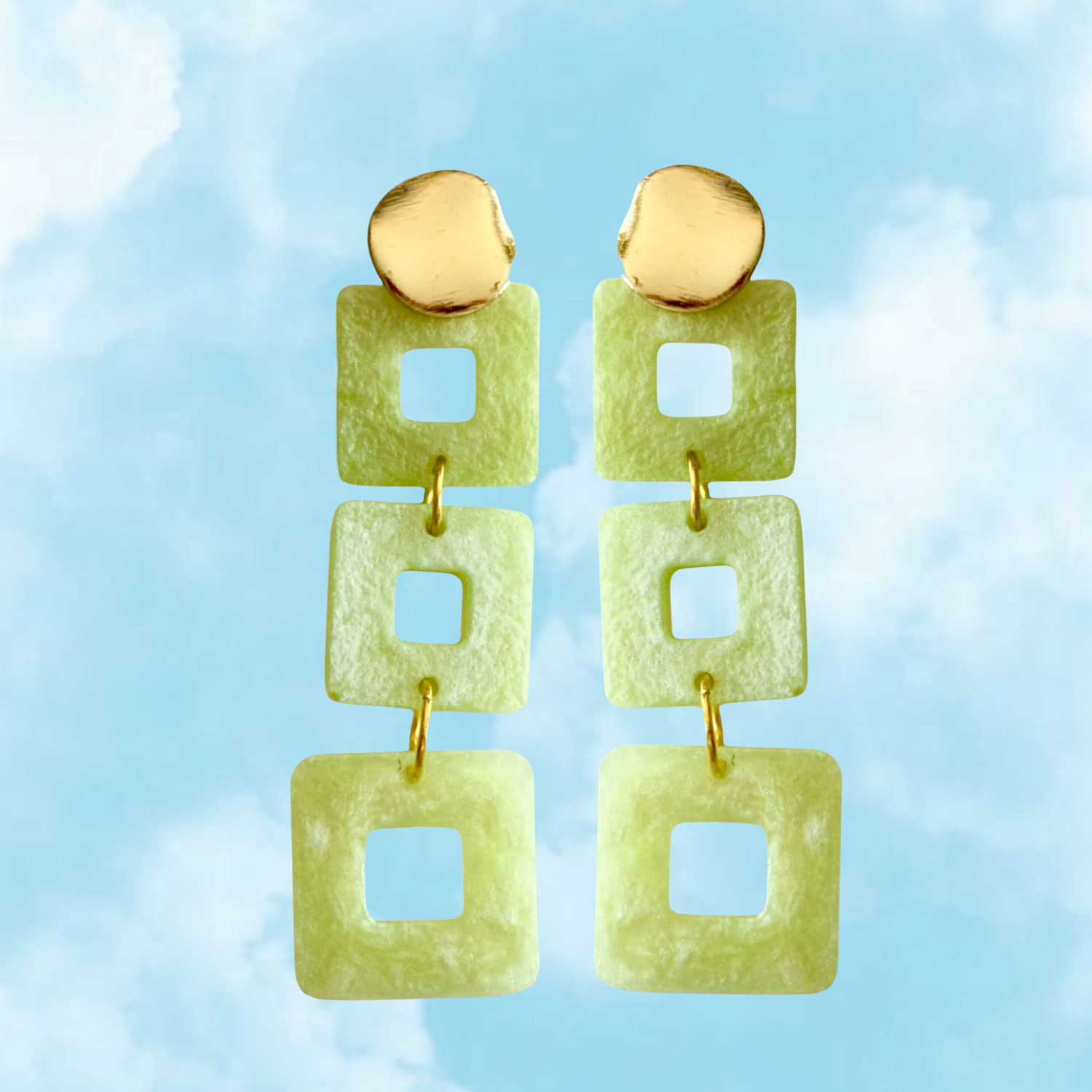 Pistachio Cubes – Dangle Resin Earrings with 18K Gold Plated Studs