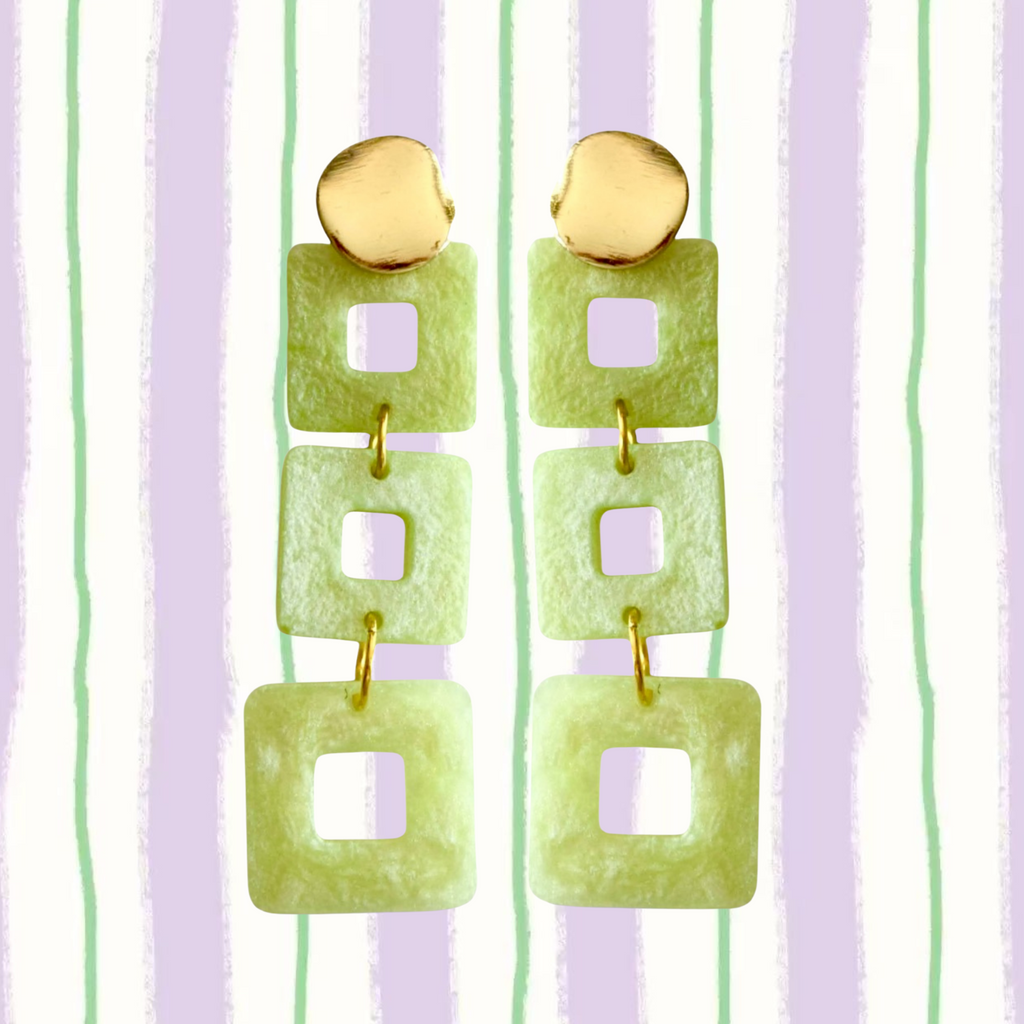 Pistachio Cubes – Dangle Resin Earrings with 18K Gold Plated Studs