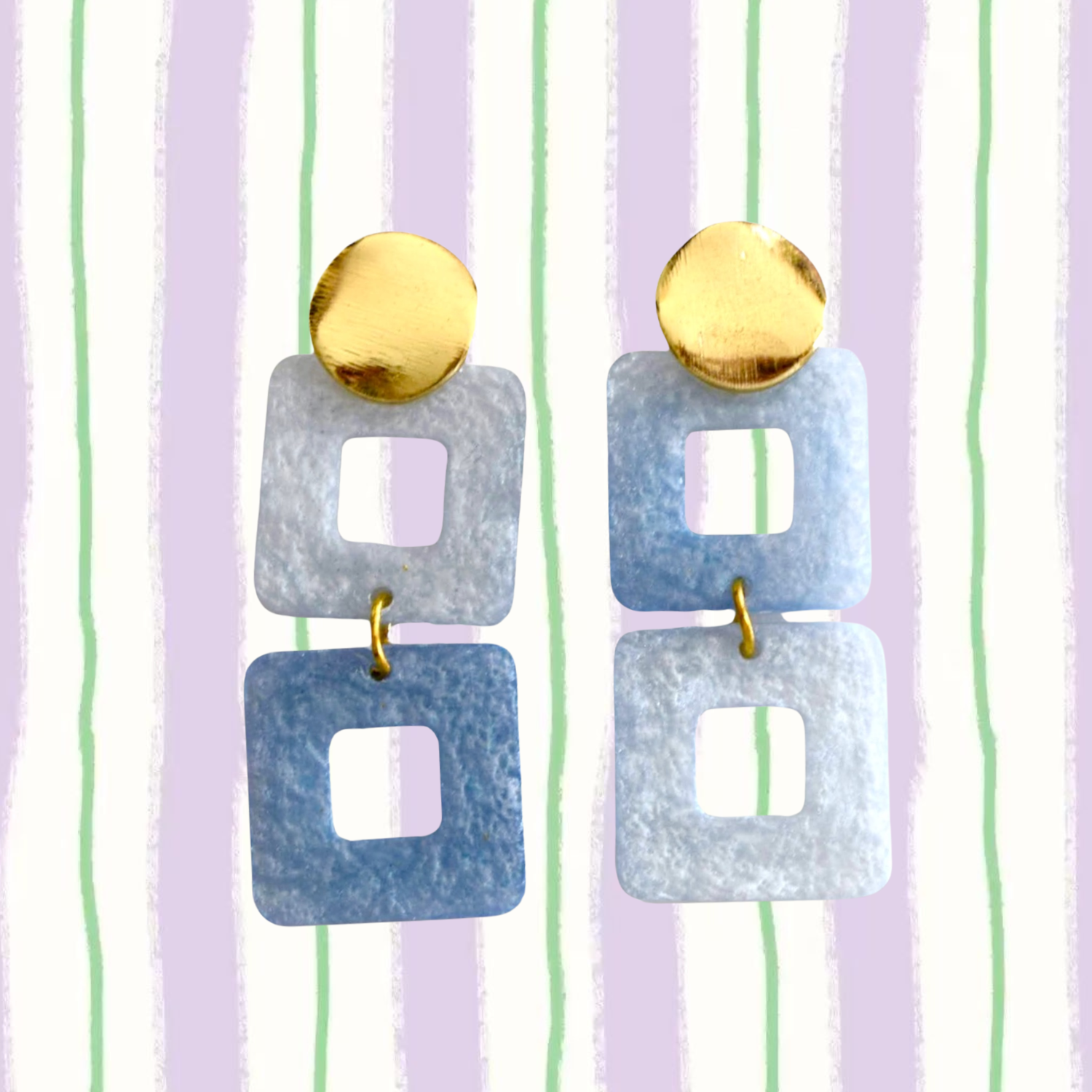 Sky Aqua – Light Blue Resin Earrings with 18K Gold Plated Studs