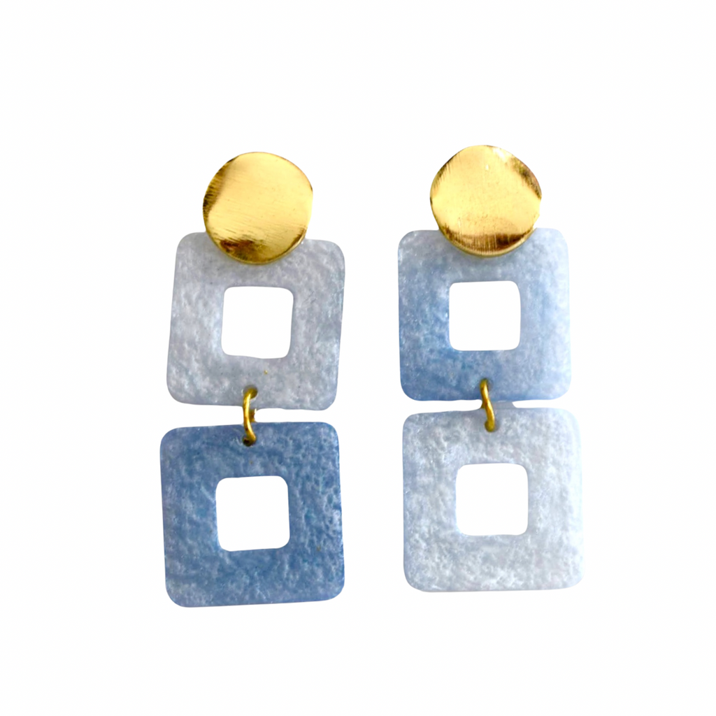 Sky Aqua – Light Blue Resin Earrings with 18K Gold Plated Studs