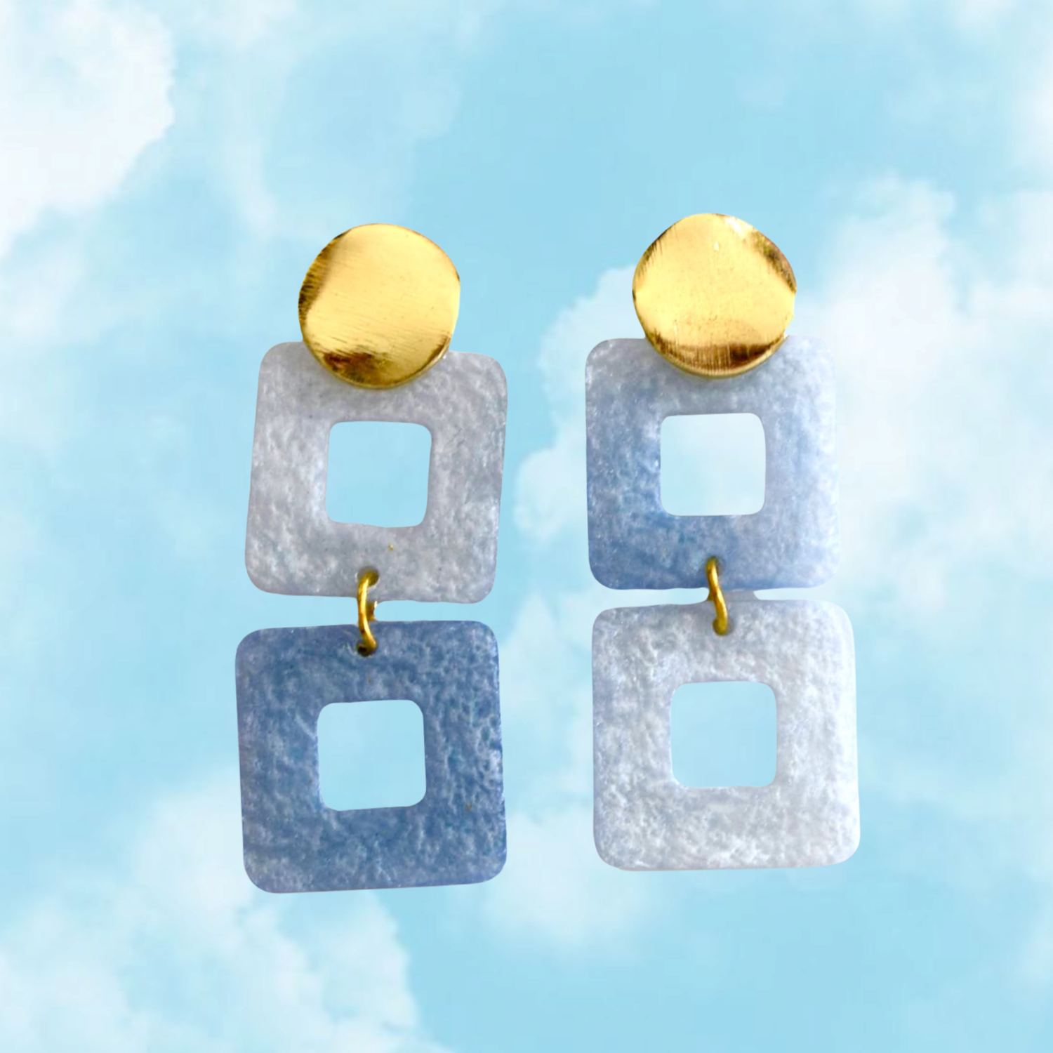 Sky Aqua – Light Blue Resin Earrings with 18K Gold Plated Studs
