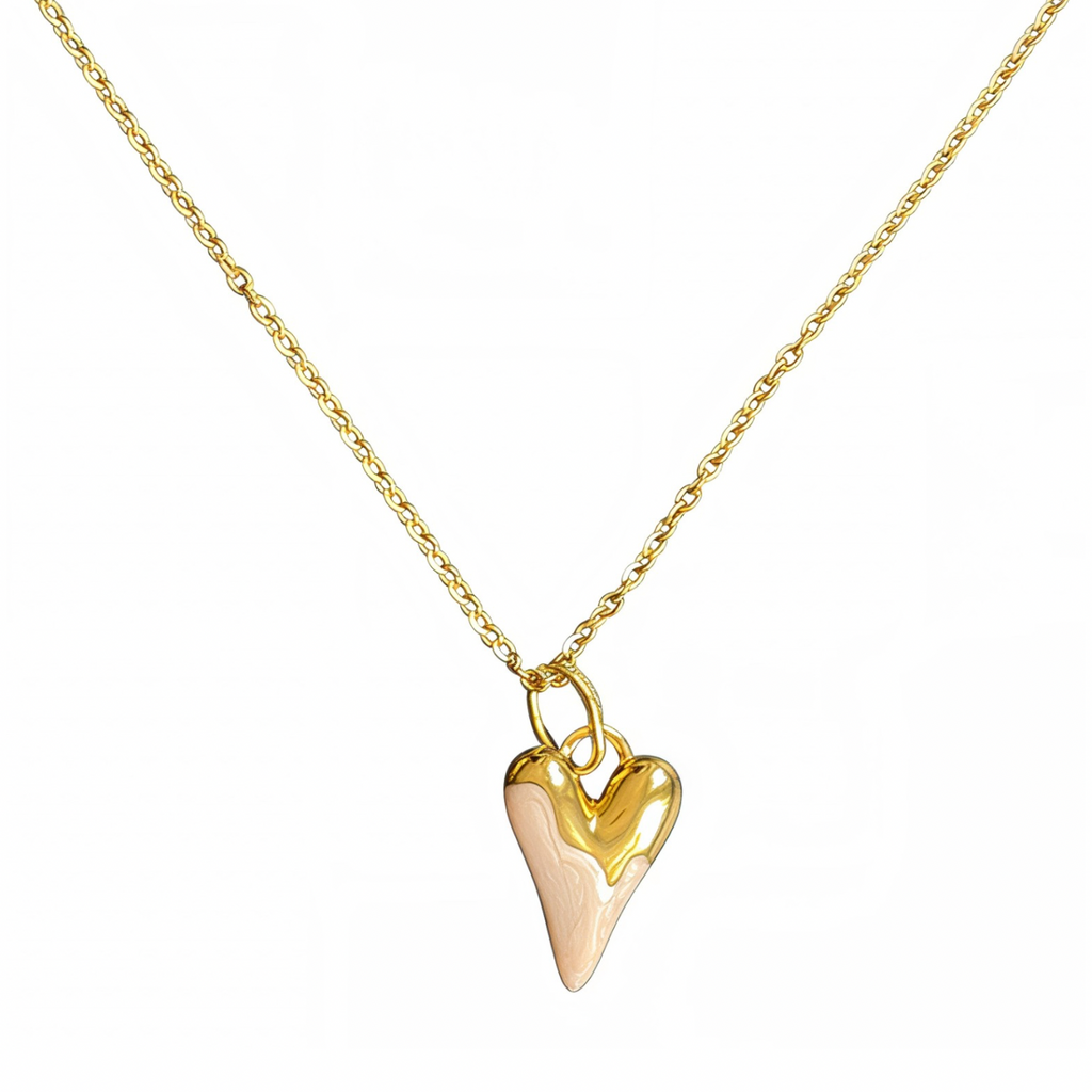 Candy Heart Necklace – 18K Gold Plated Stainless Steel with Glossy Resin Heart (Pink or Blue)