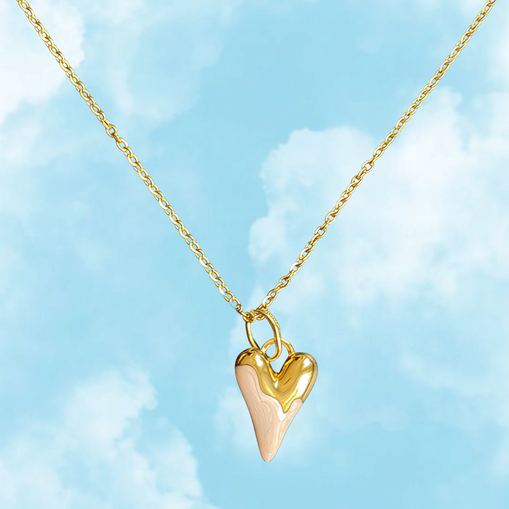 Candy Heart Necklace – 18K Gold Plated Stainless Steel with Glossy Resin Heart (Pink or Blue)