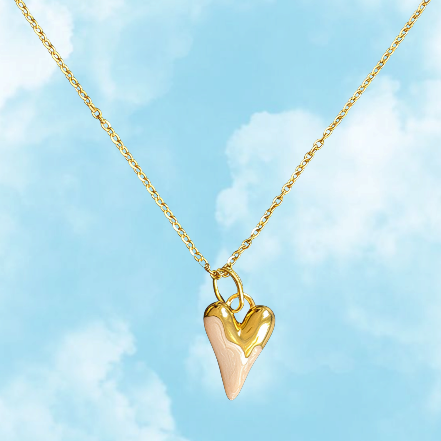 Candy Heart Necklace – 18K Gold Plated Stainless Steel with Glossy Resin Heart (Pink or Blue)