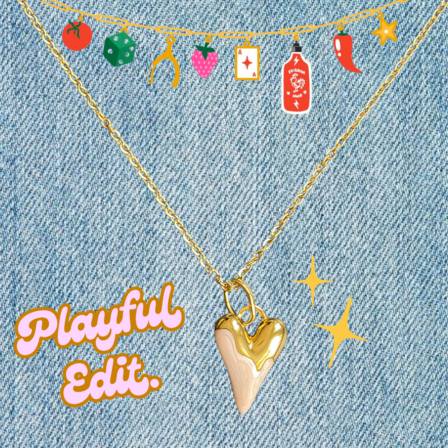 Candy Heart Necklace – 18K Gold Plated Stainless Steel with Glossy Resin Heart (Pink or Blue)