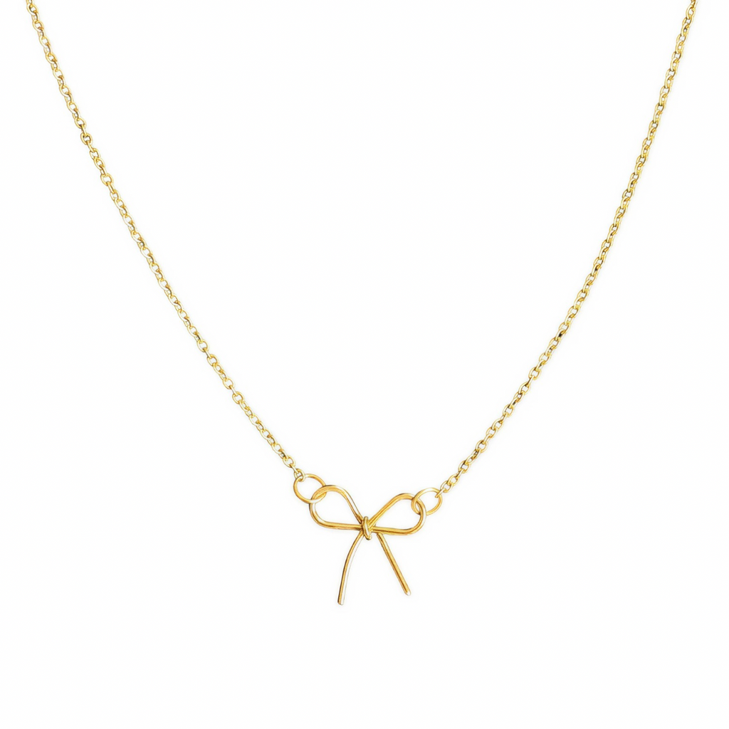 Tiny Bow Necklace – 18K Gold Plated Minimal Charm in Stainless Steel
