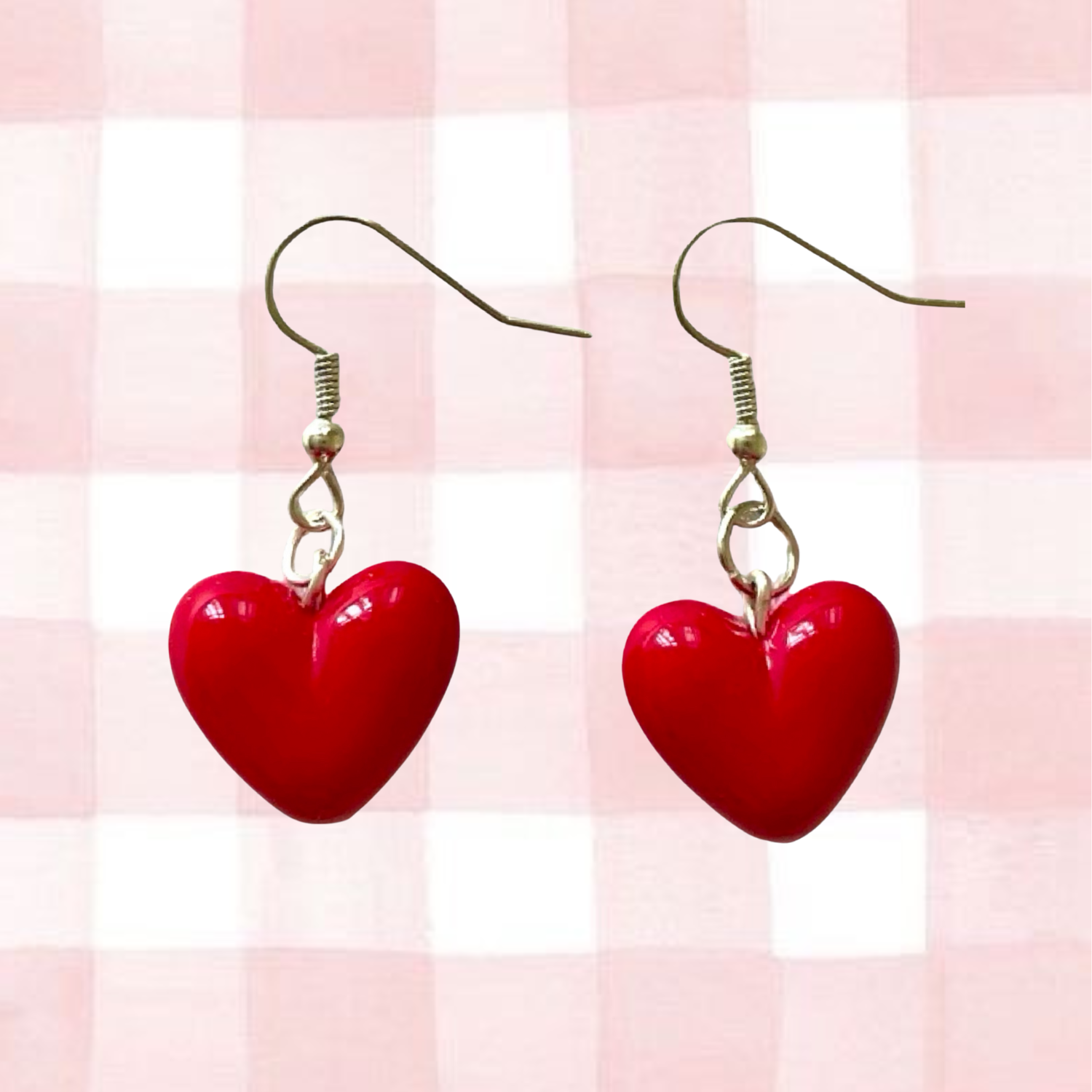 Sweetheart Drops – Red Acrylic Heart Earrings with Stainless Steel Hooks