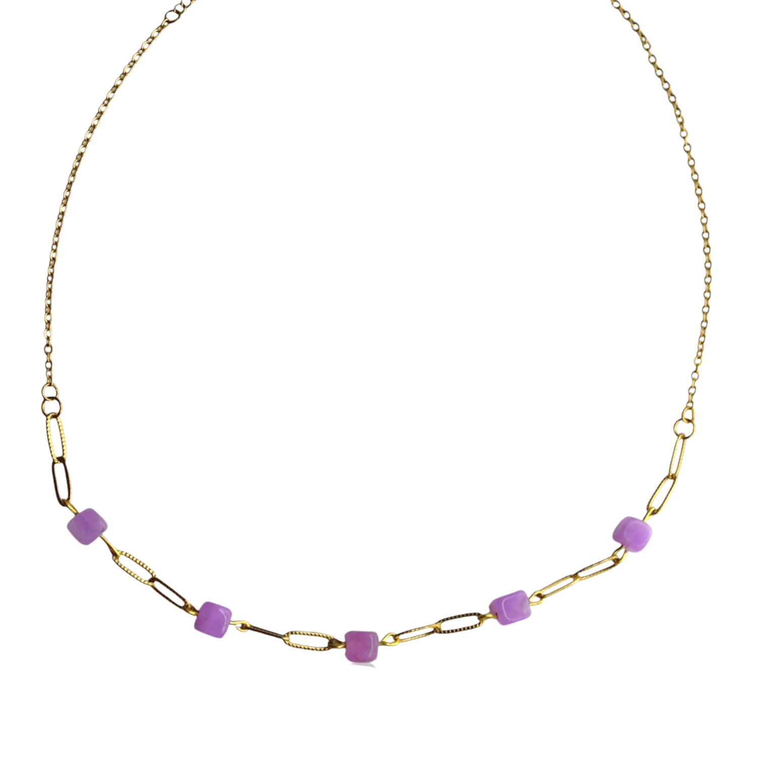 Lavender Link – Amethyst Cube Bead Necklace with 18K Gold Plated Chain
