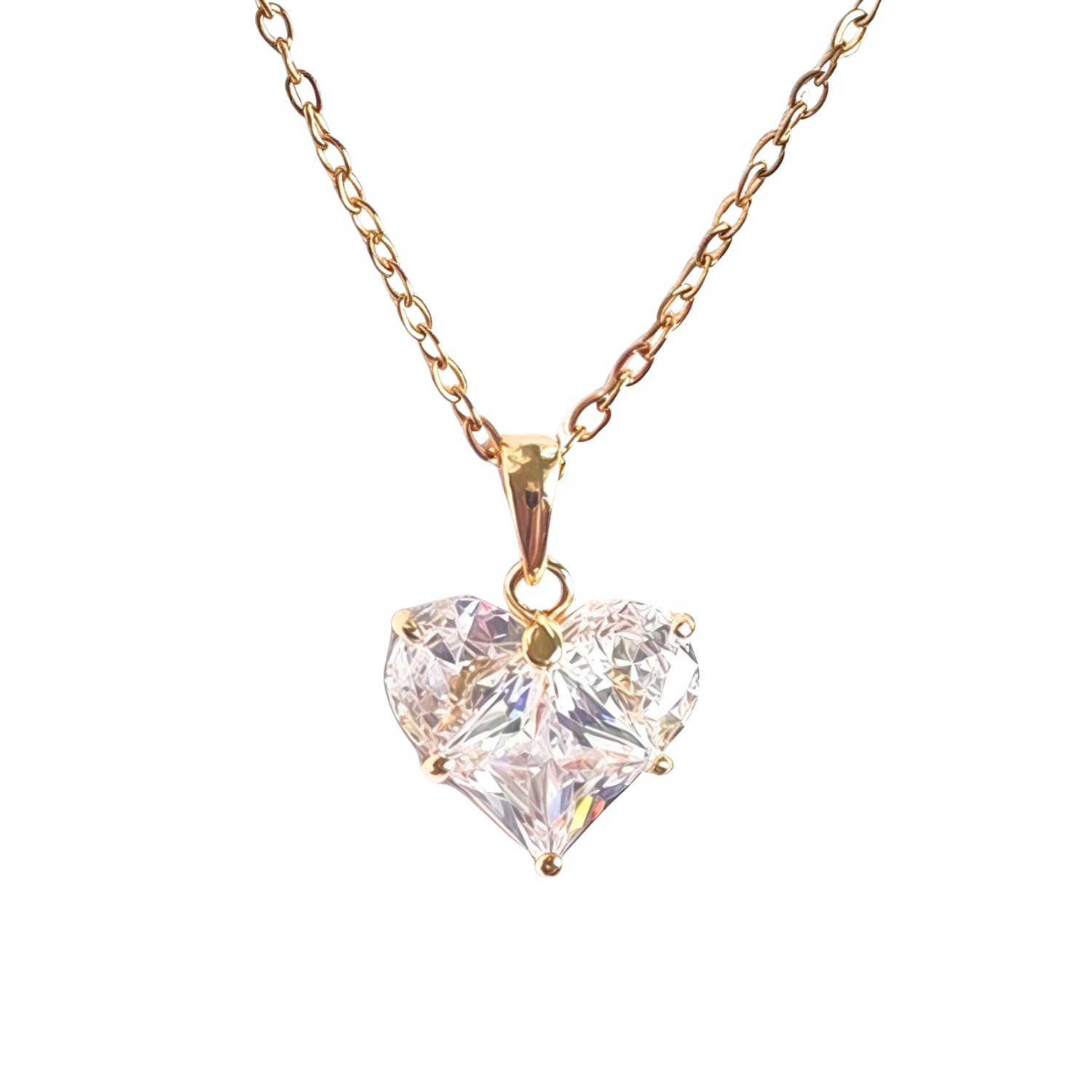 Diamond Heart Necklace – 18K Gold Plated Chain with Cubic Zirconia Crystal Heart