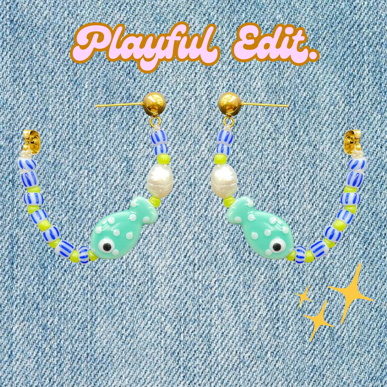 Fishy Hoops – Ceramic Fish Beads & Freshwater Pearl Earrings