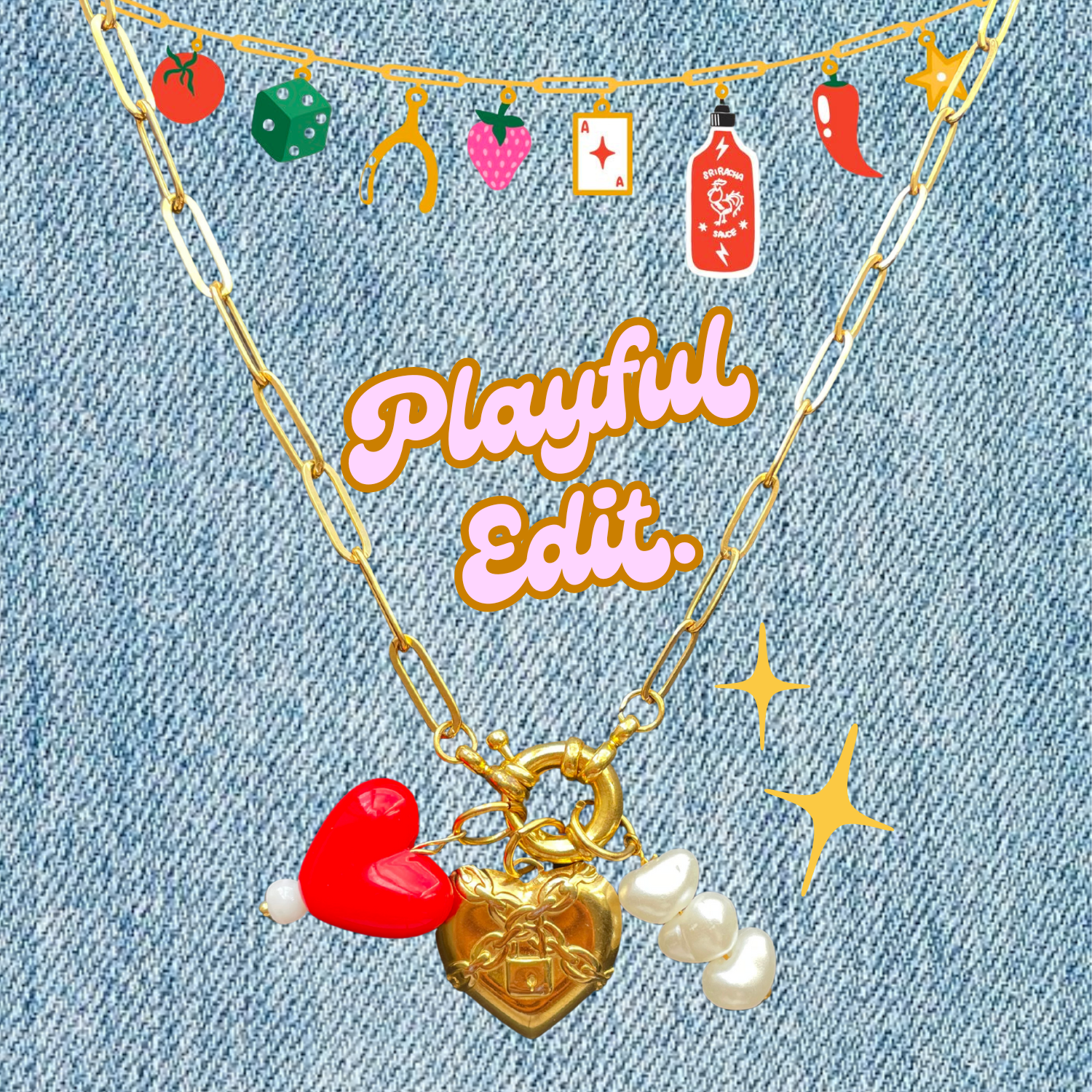 Locked with Love Necklace – Heart Lock, Red Charm & Pearls