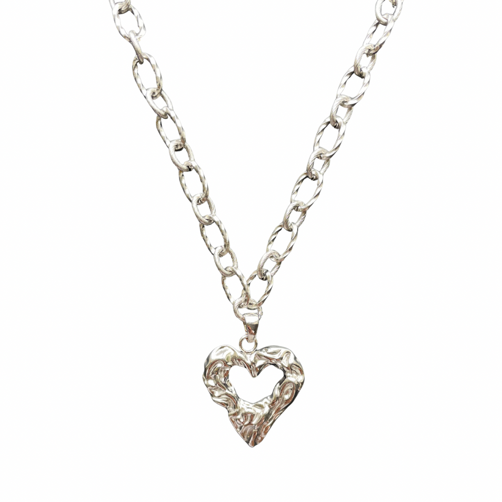Chunky Silver-Plated Heart Necklace – Sculptural Chain
