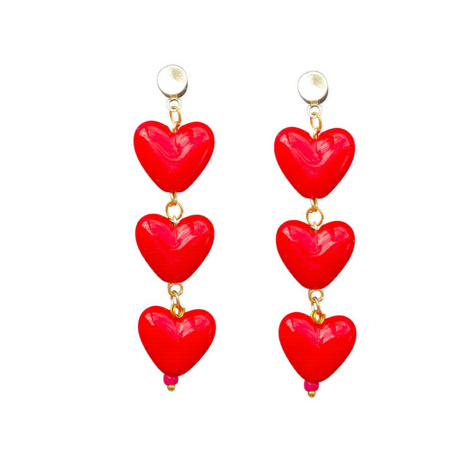Triple Heart Earrings – Red Acrylic Statement Love