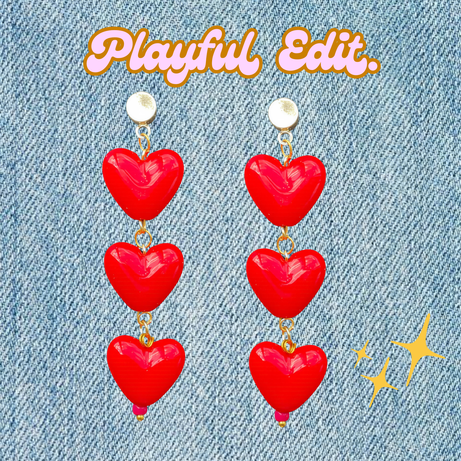 Triple Heart Earrings – Red Acrylic Statement Love