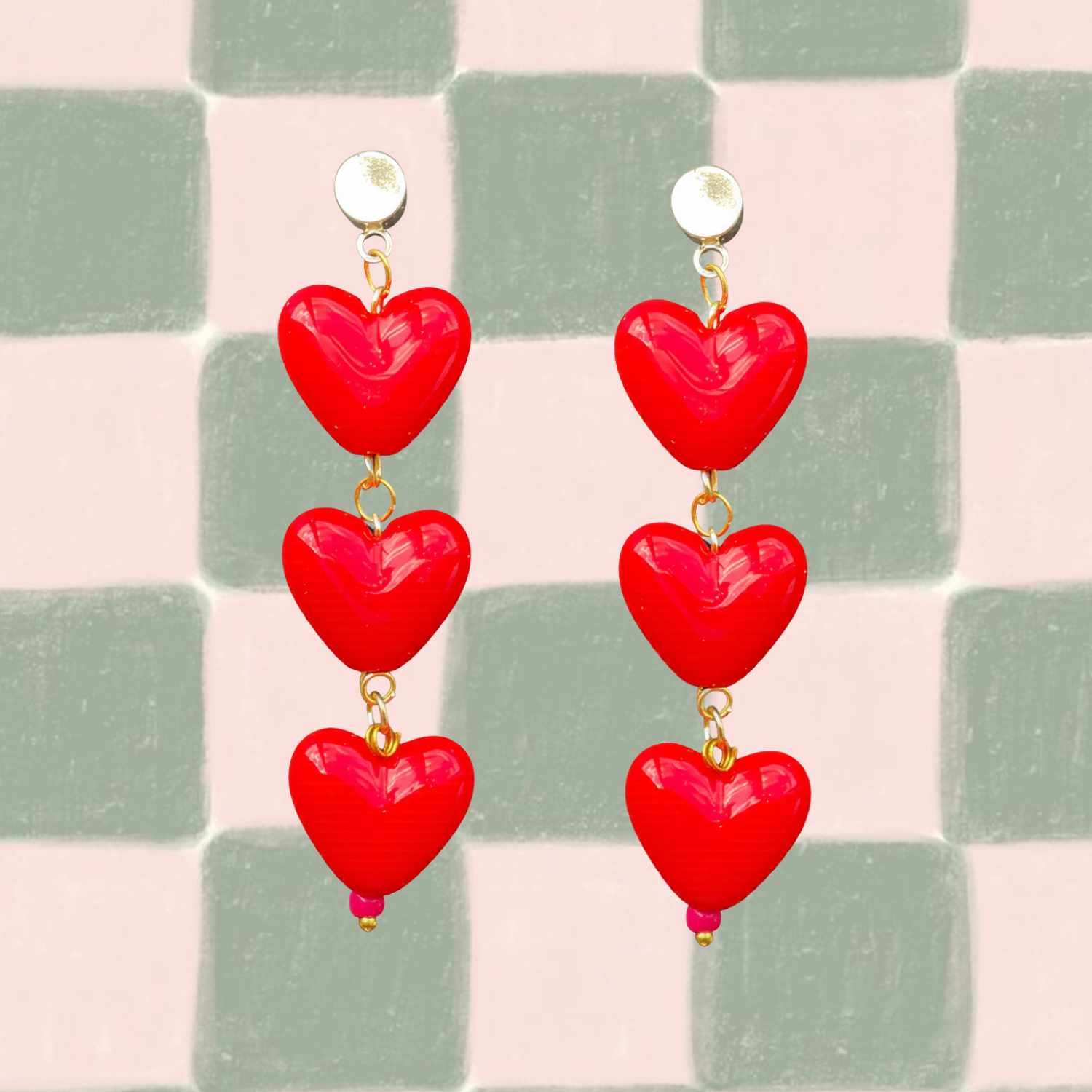 Triple Heart Earrings – Red Acrylic Statement Love