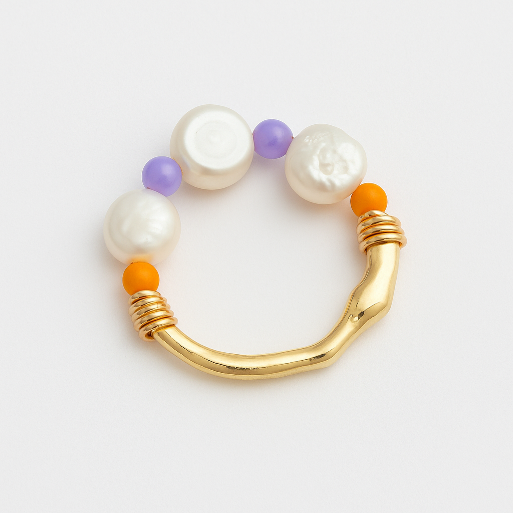 Violet & Orange Seashell Freshwater Ring – 18k Gold