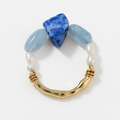 Sodalite, Aquamarine & Pearl Gold Ring