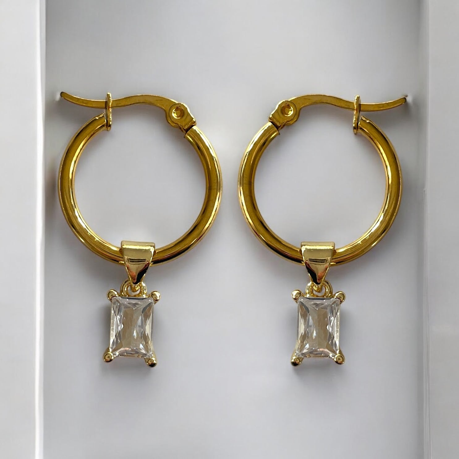 Genova Gold Hoop Earrings with Cubic Zirconia Charm