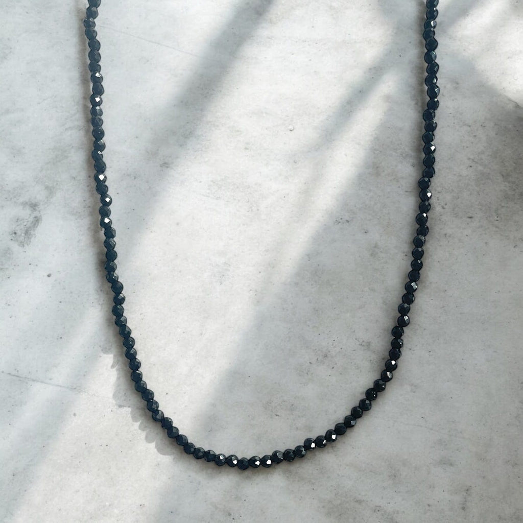 Black Obsidian Beaded Necklace – 18K Gold-Plated