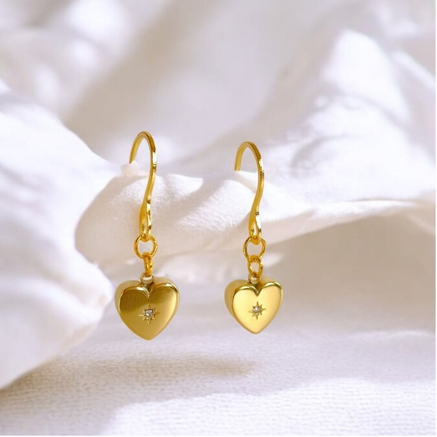 Santorini Heart Earrings with Cubic Zirconia – Gold or Silver