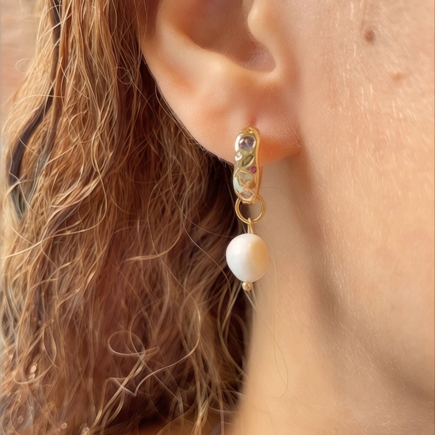 Riviera Multicolour Cubic Zirconia Huggie Earrings with Akoya Pearls