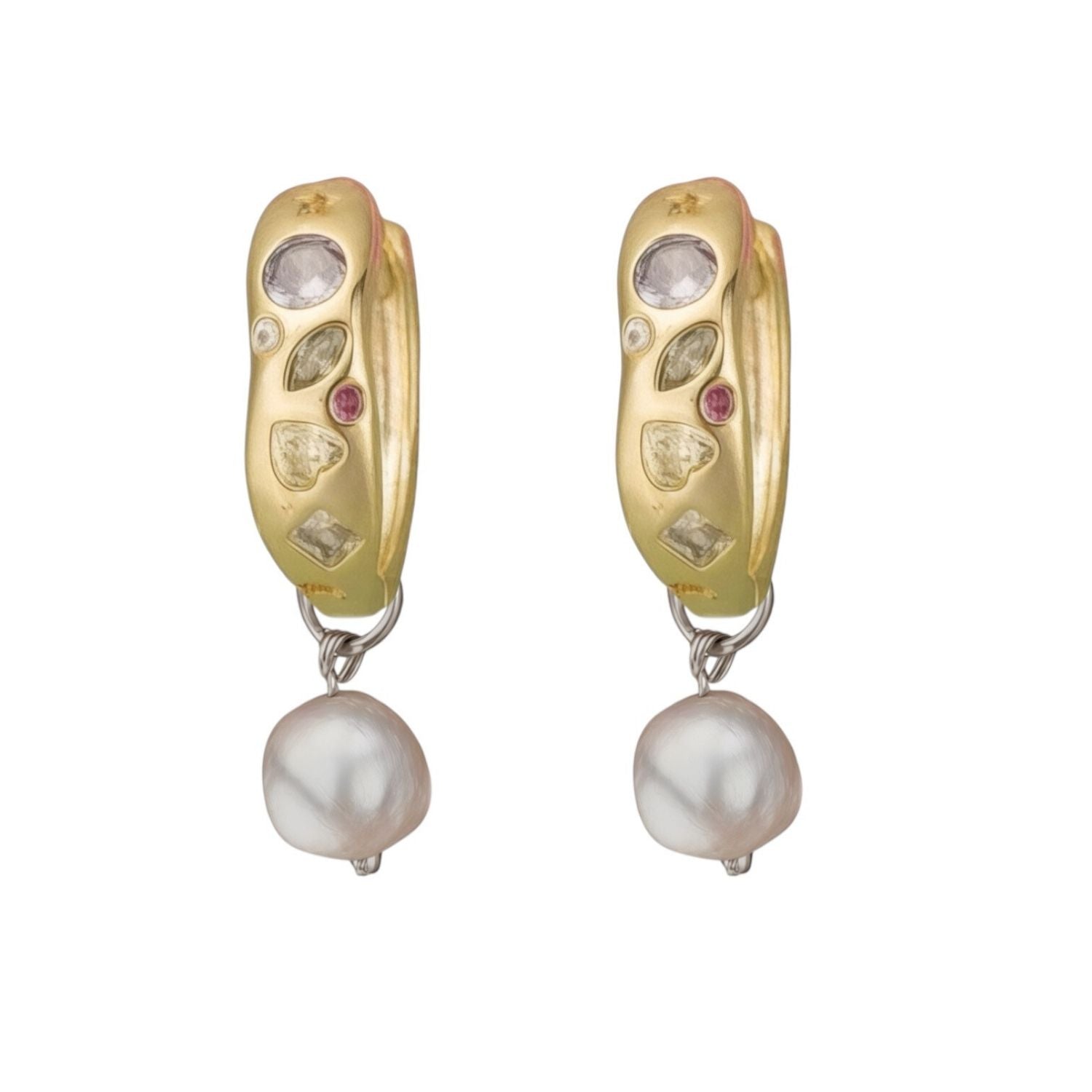 Riviera Multicolour Cubic Zirconia Huggie Earrings with Akoya Pearls