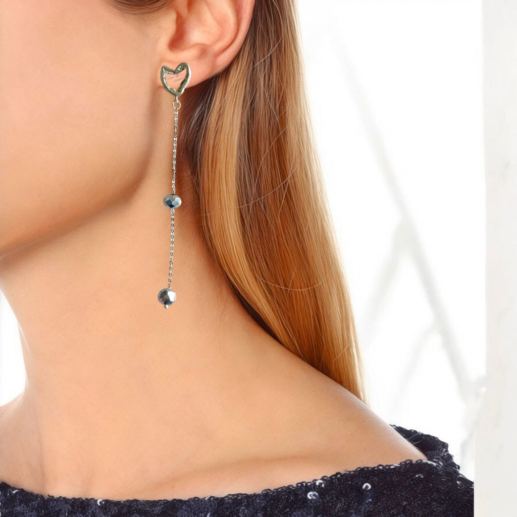 Disco Heart Silver-Plated Drop Earrings with Crystal Beads