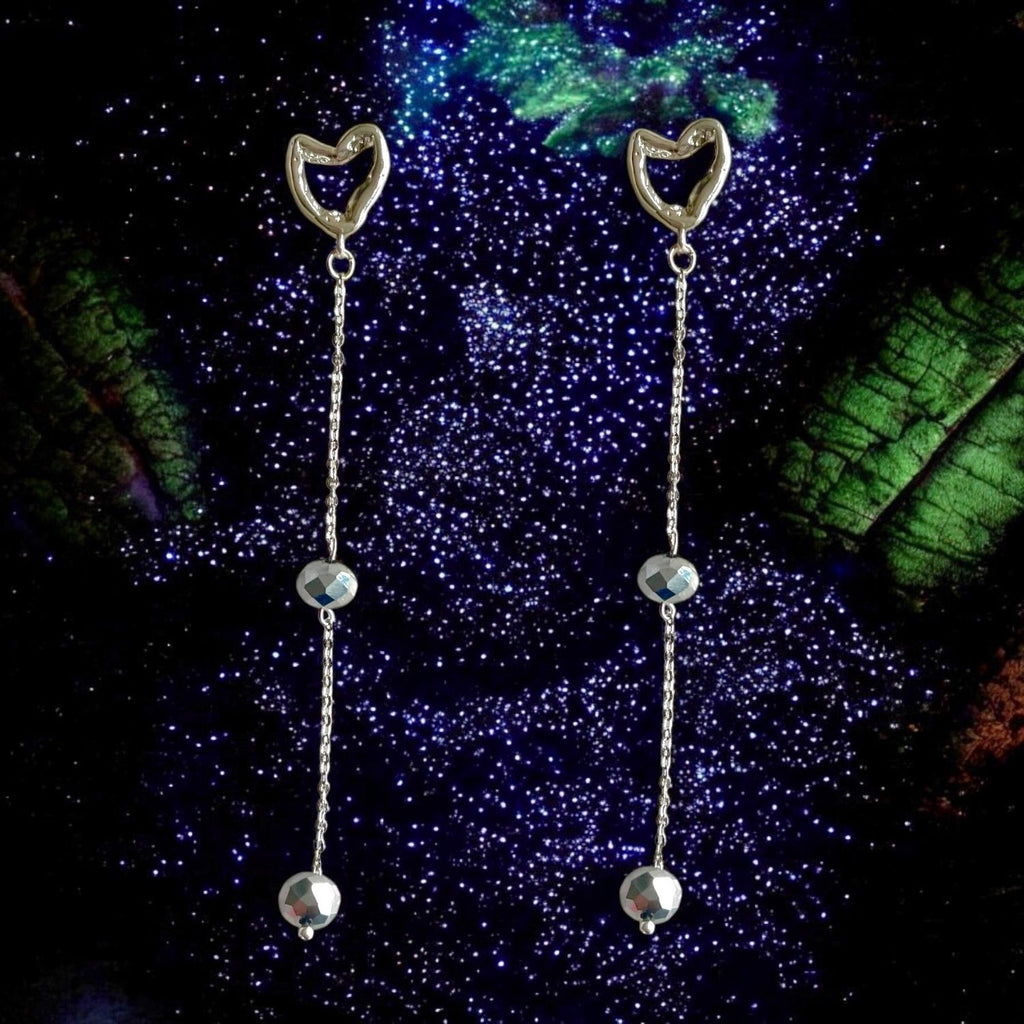Disco Heart Silver-Plated Drop Earrings with Crystal Beads