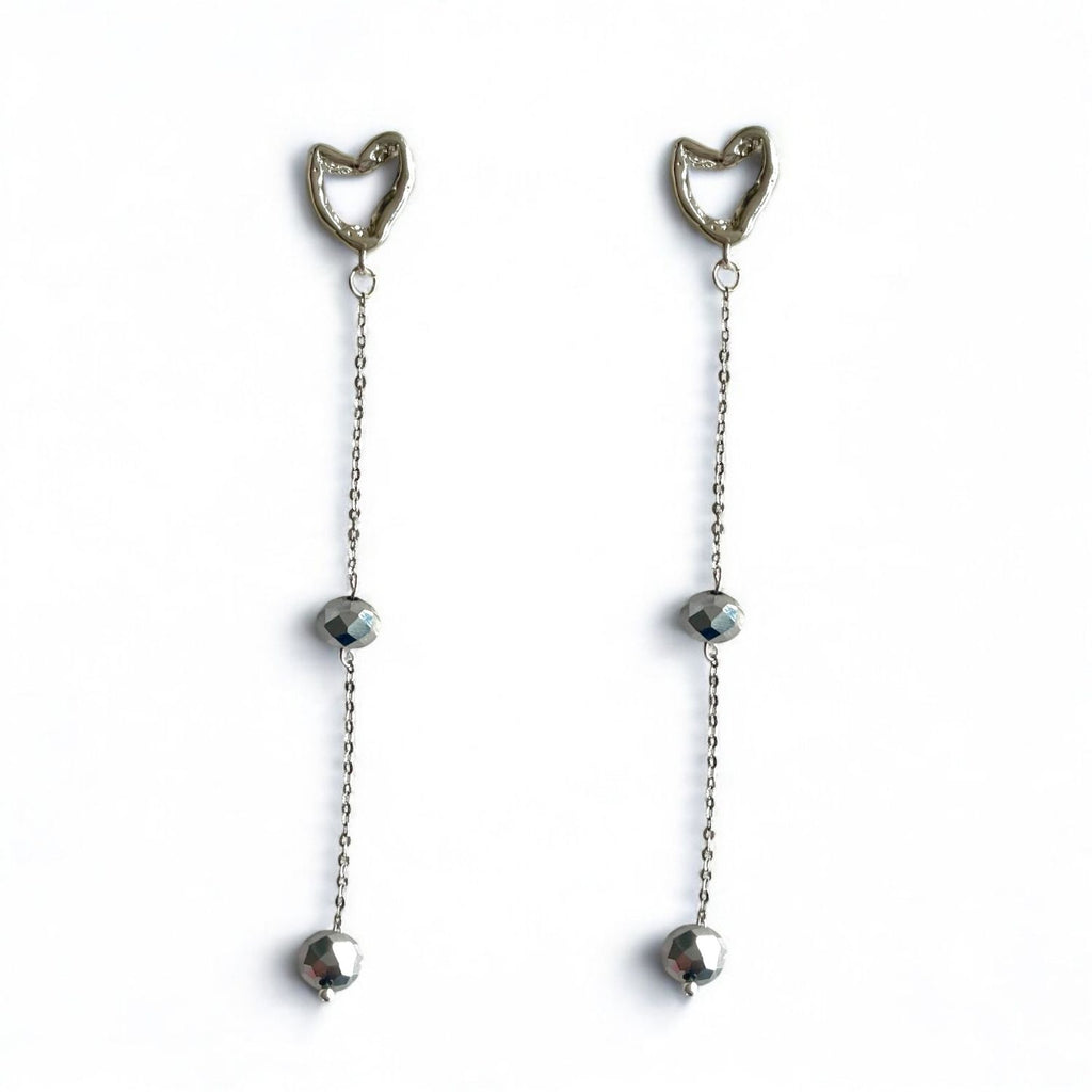 Disco Heart Silver-Plated Drop Earrings with Crystal Beads
