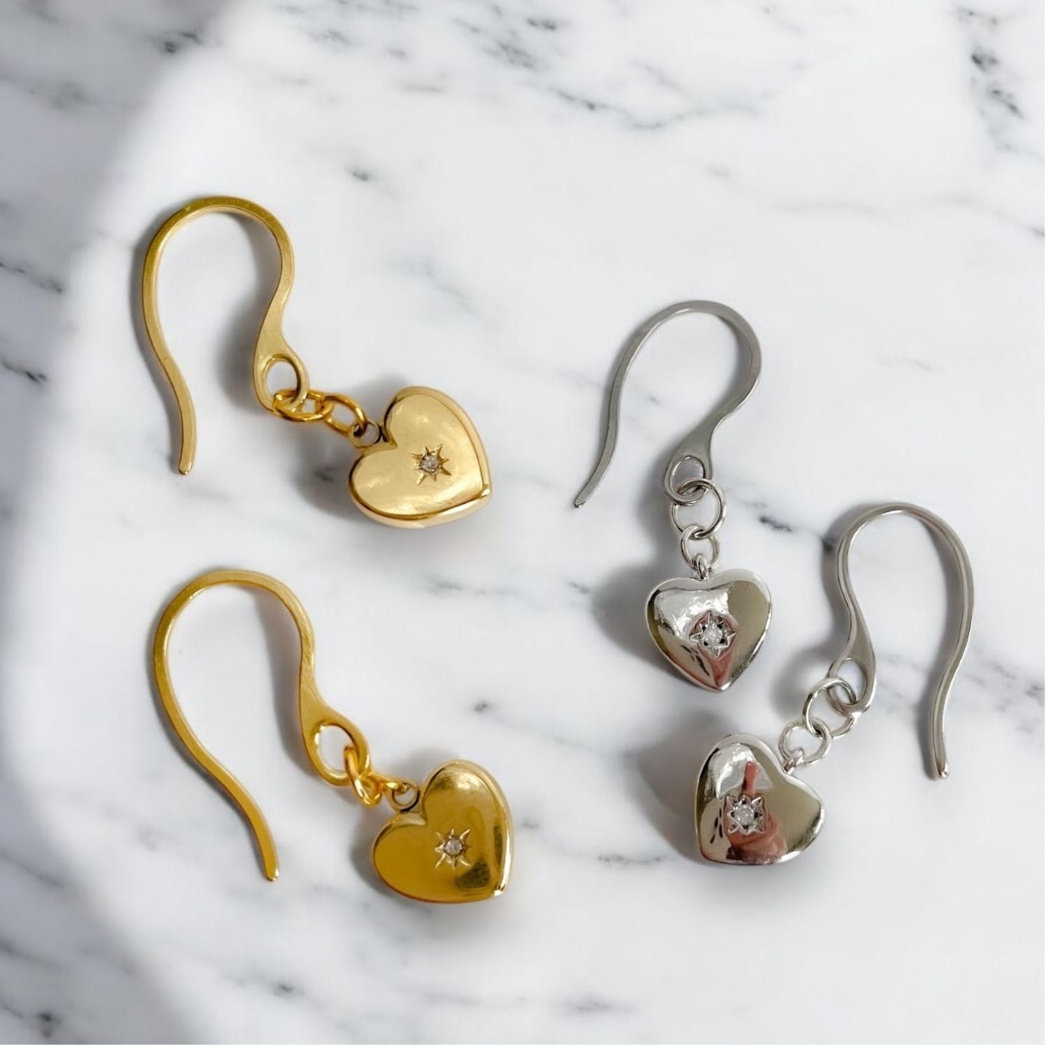 Santorini Heart Earrings with Cubic Zirconia – Gold or Silver