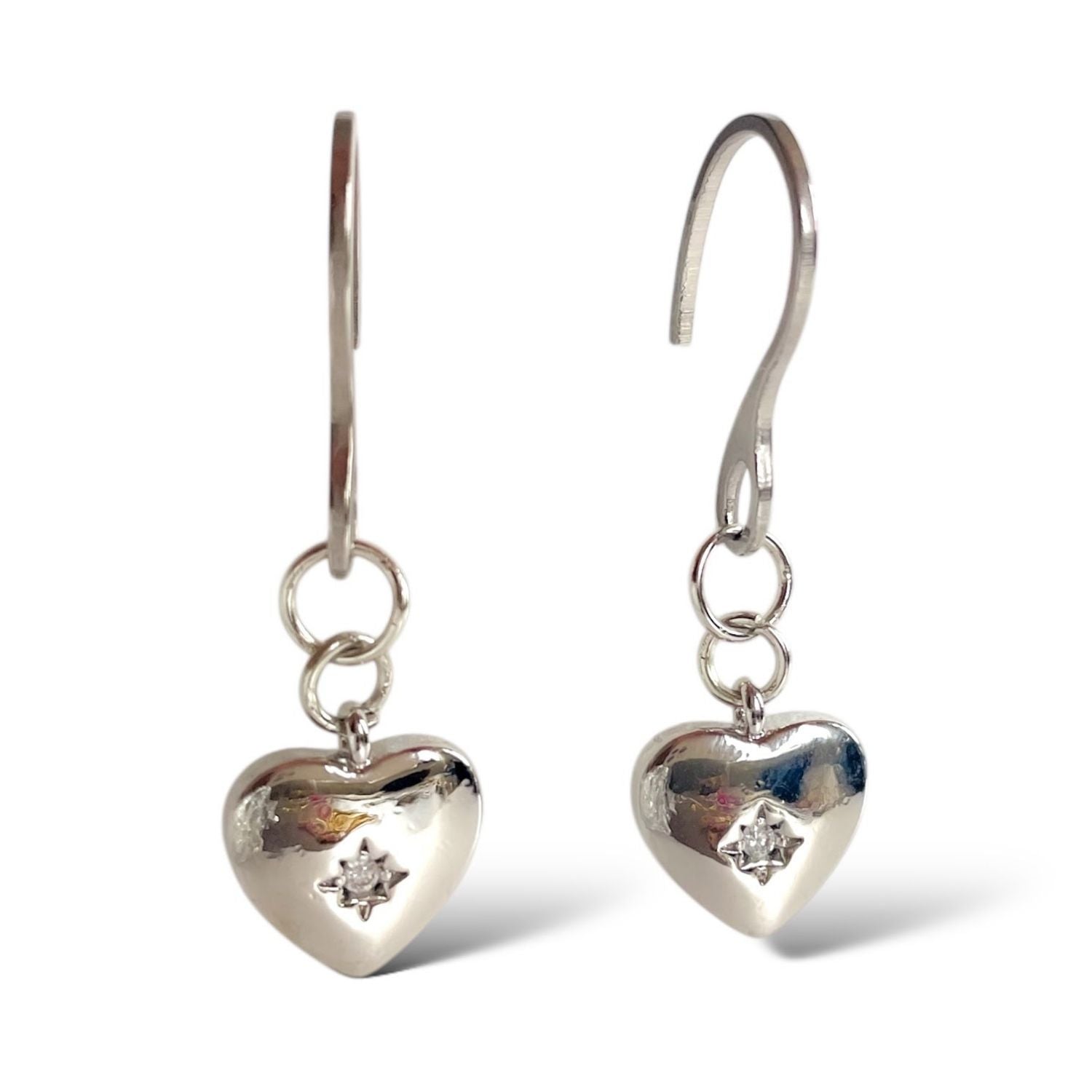 Santorini Heart Earrings with Cubic Zirconia – Gold or Silver
