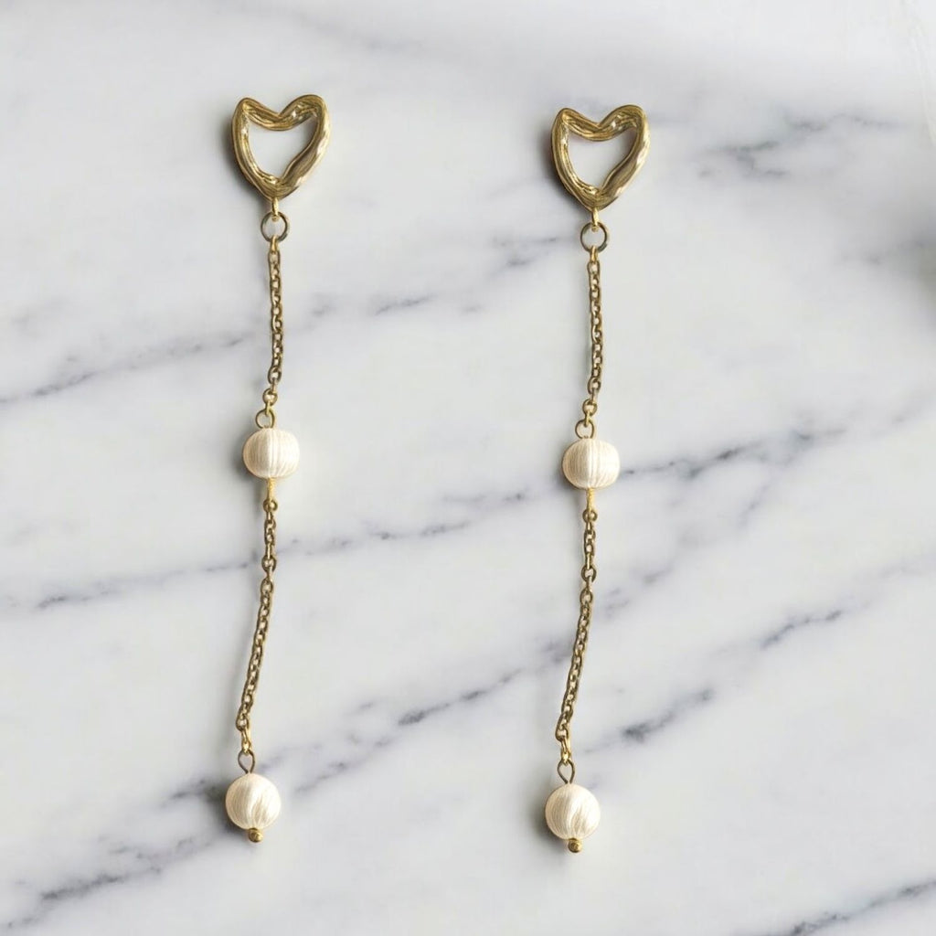London Gold-Plated Heart Drop Earrings with Akoya Pearls