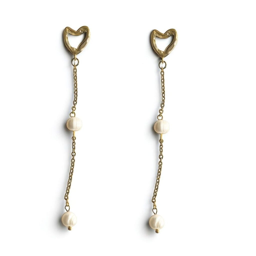 London Gold-Plated Heart Drop Earrings with Akoya Pearls