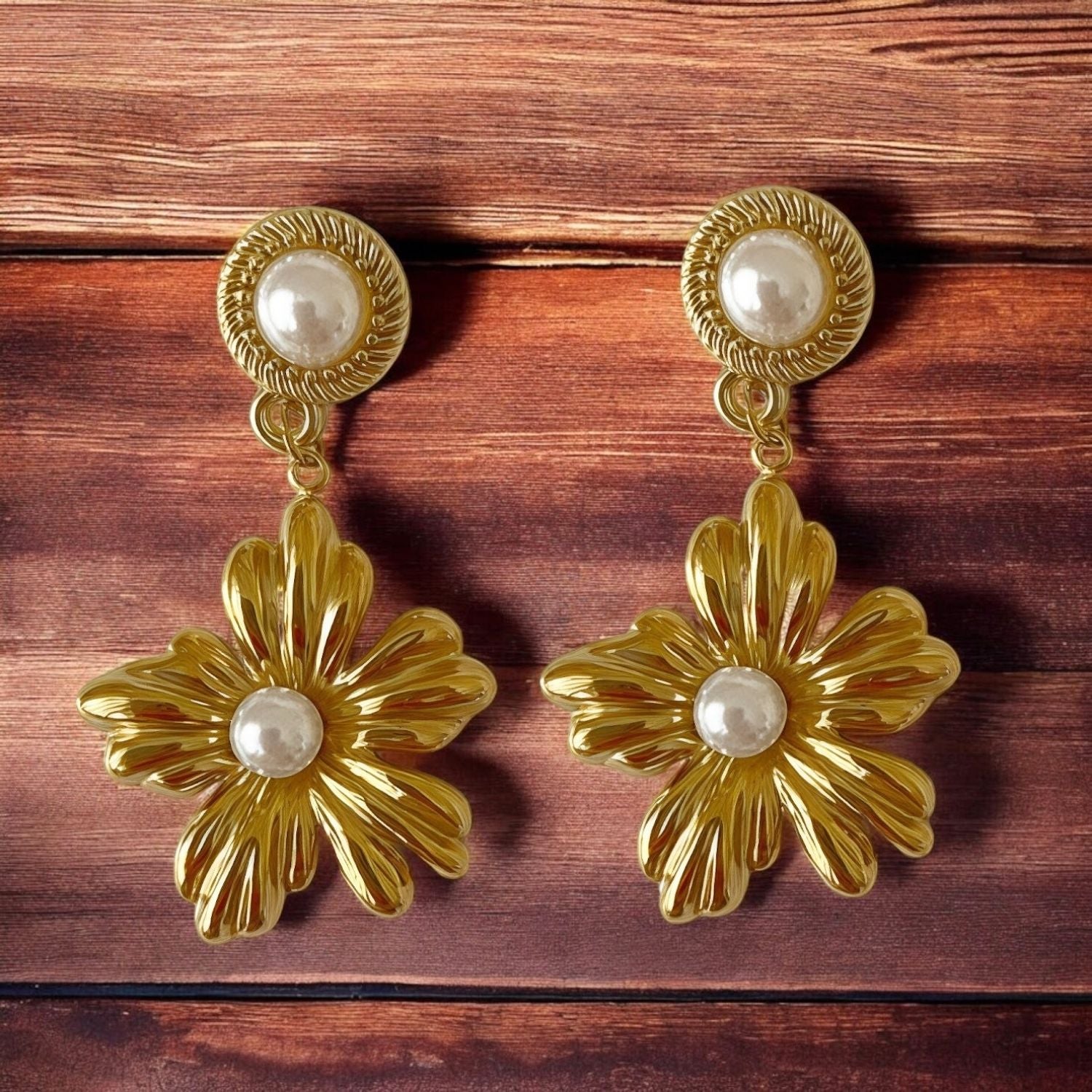 Magna Gold-Plated Floral Drop Earrings with Freshwater Pearls