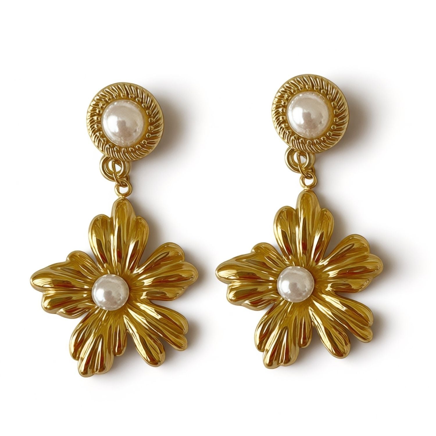 Magna Gold-Plated Floral Drop Earrings with Freshwater Pearls