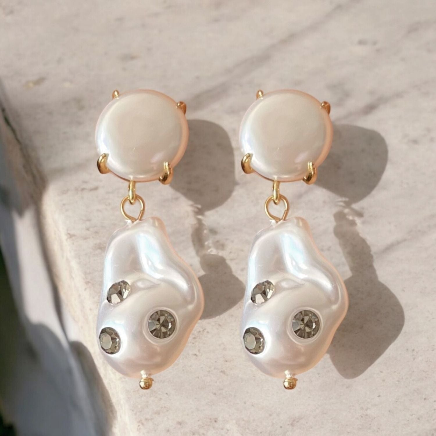 Monaco Gold-Plated Drop Earrings with Cubic Zirconia & Pearl