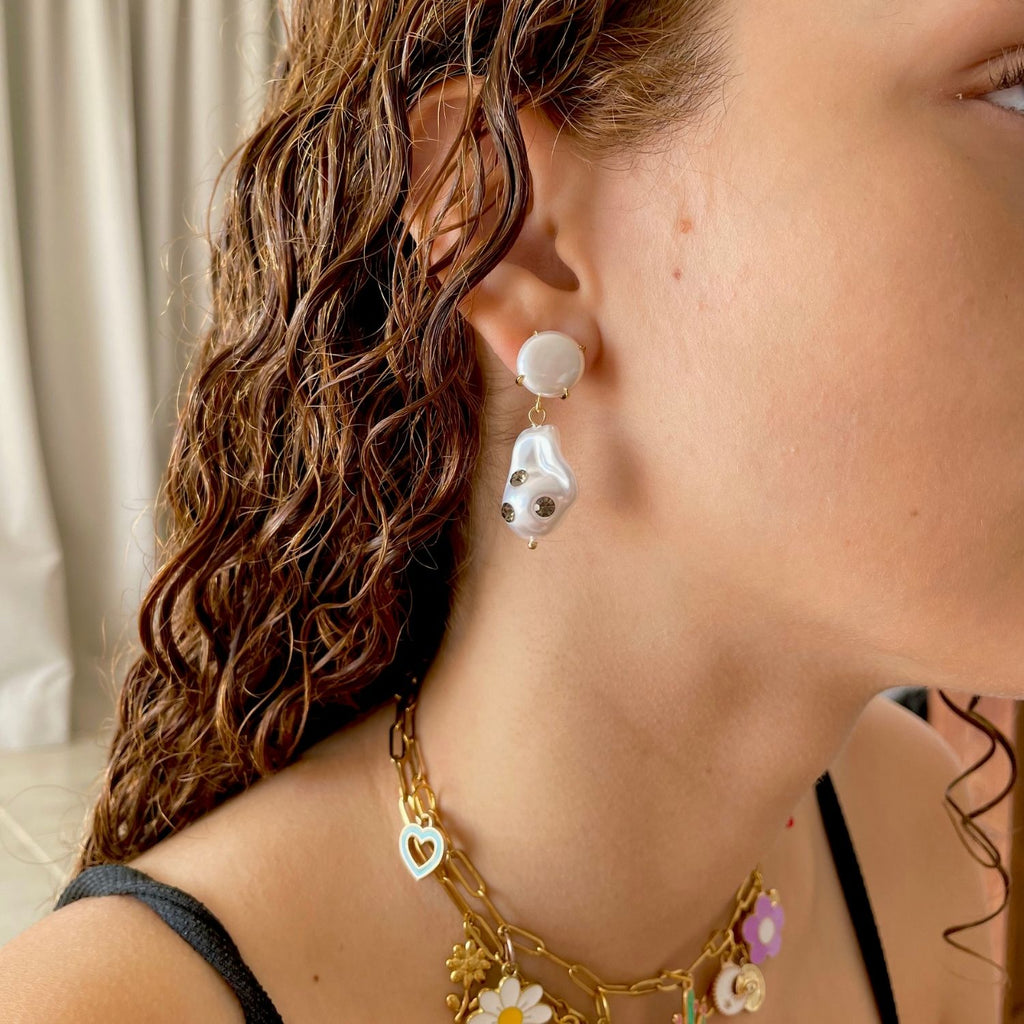 Monaco Gold-Plated Drop Earrings with Cubic Zirconia & Pearl