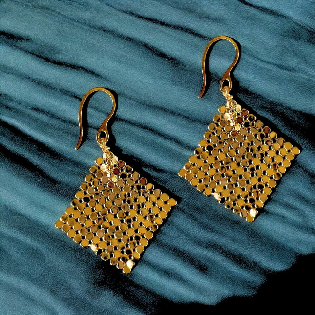 Chainmail Mesh Gold-Plated Statement Earrings