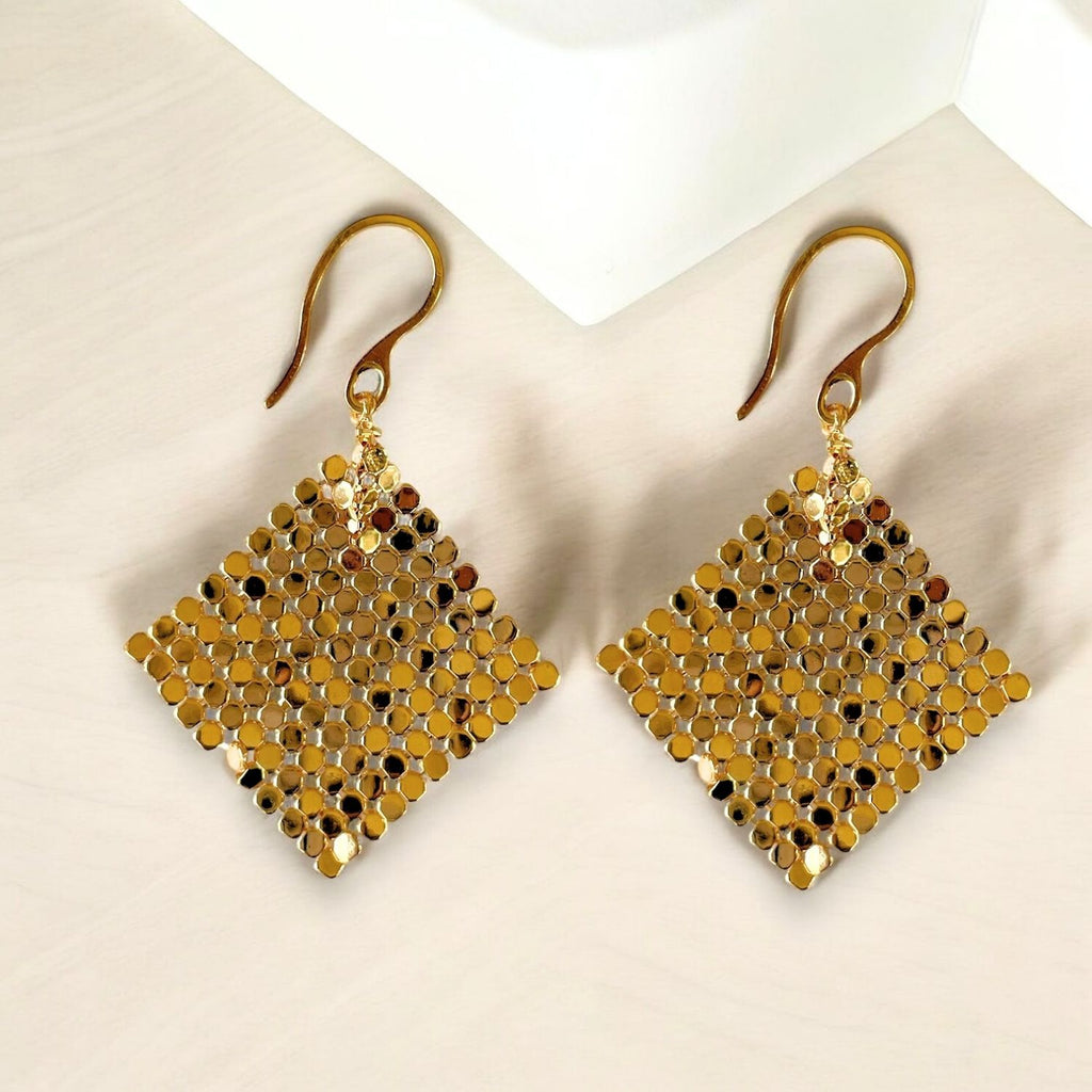 Chainmail Mesh Gold-Plated Statement Earrings